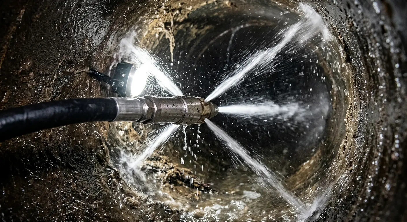 High-pressure hydro jetting nozzle cleaning sewer pipe for Storm Drain Cleaning in Kirkland